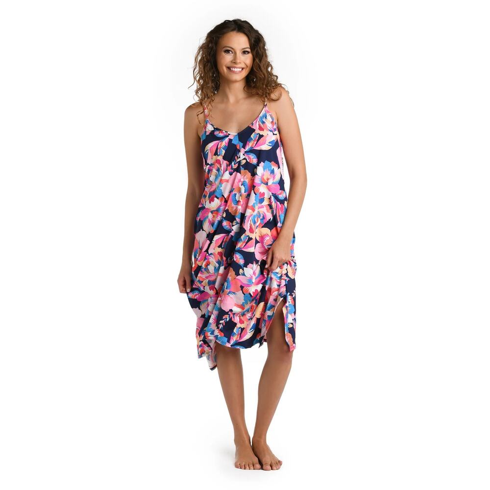 5021 NWT La Blanca Floral Bouquet Scarf Hem Midi Dress Cover Up Size XL Indigo